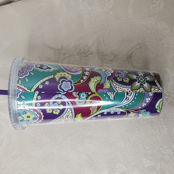 Vera Bradley 20oz purple teal paisley print tumbler with straw - Picture 3 of 7